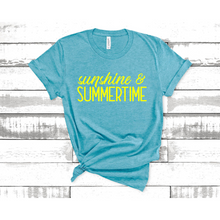 Load image into Gallery viewer, Sunshine and Summertime Graphic Tee | Printed in the USA Aqua